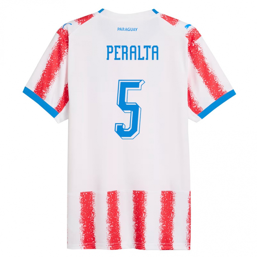 גברים כדורגל פרגוואי Ronaldo Peralta #5 לבן אדום כחול ג'רזי ביתית 26-28