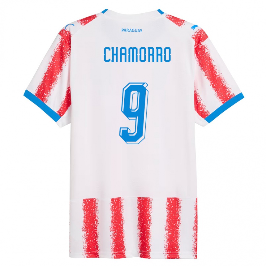 גברים כדורגל פרגוואי Lice Chamorro #9 לבן אדום כחול ג'רזי ביתית 26-28