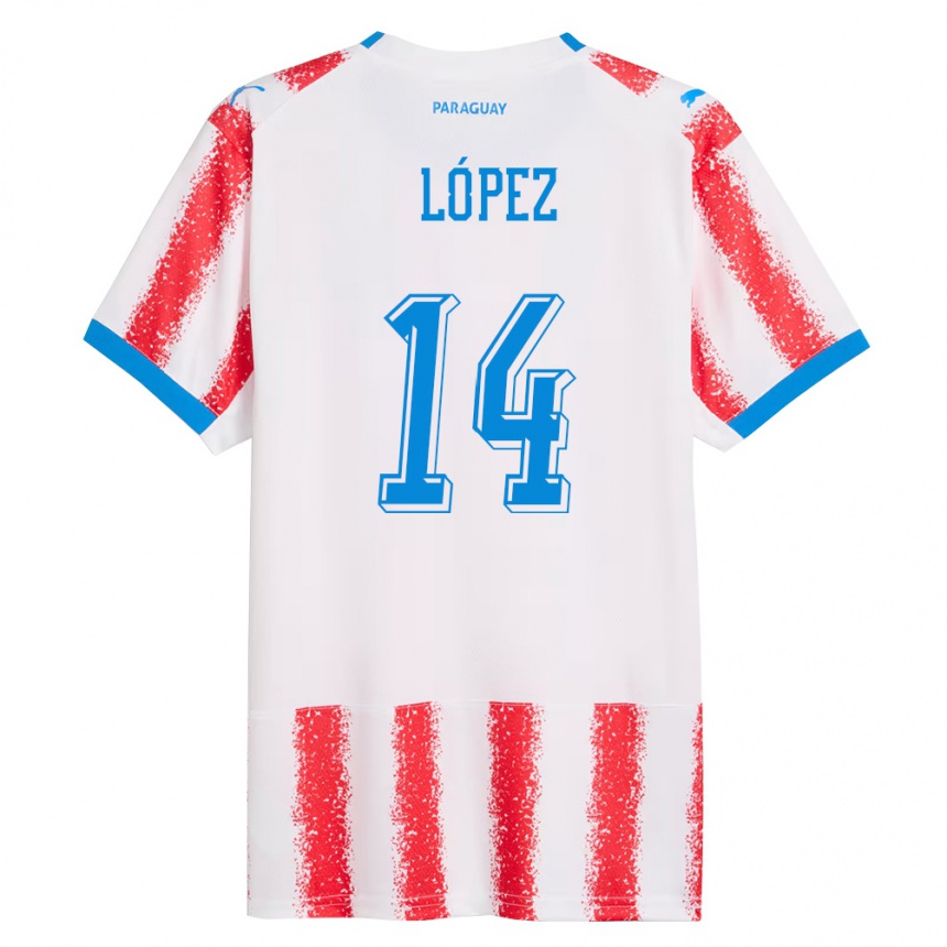 גברים כדורגל פרגוואי Oliver López #14 לבן אדום כחול ג'רזי ביתית 26-28