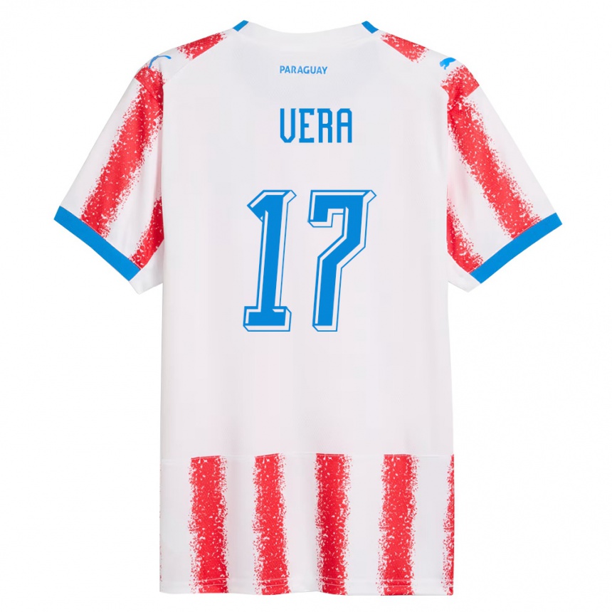 גברים כדורגל פרגוואי Thiago Vera #17 לבן אדום כחול ג'רזי ביתית 26-28