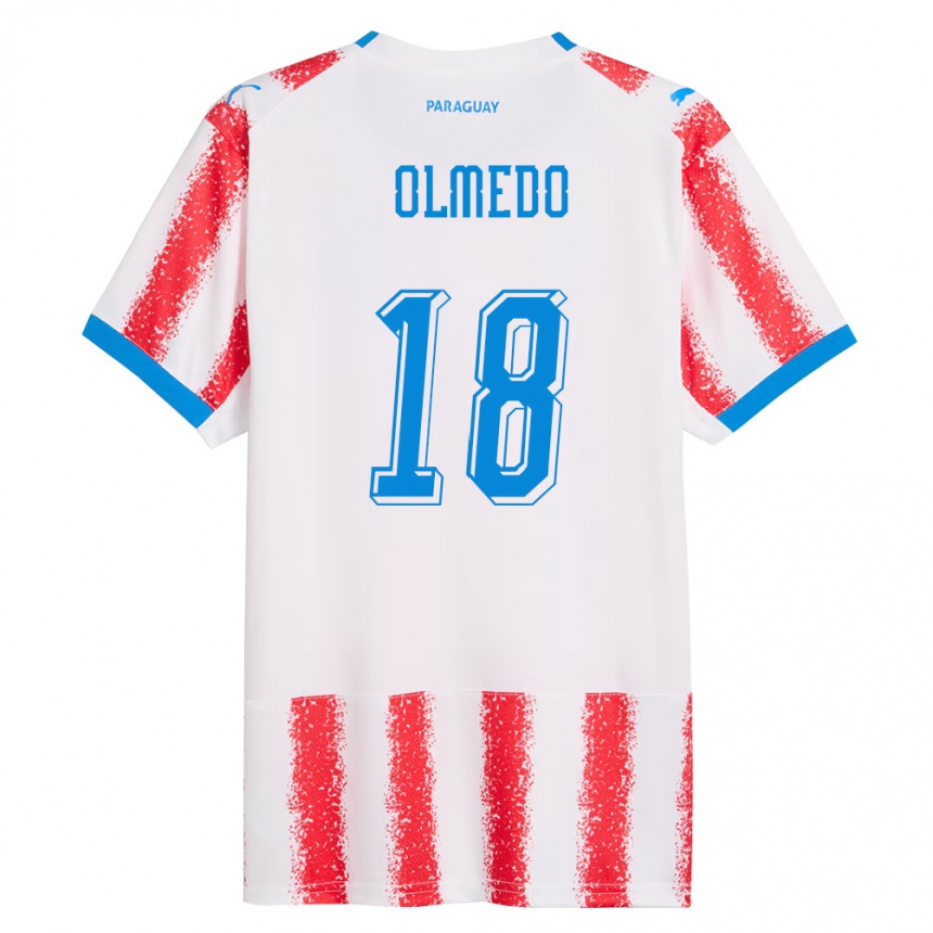 גברים כדורגל פרגוואי Cesar Olmedo #18 לבן אדום כחול ג'רזי ביתית 26-28