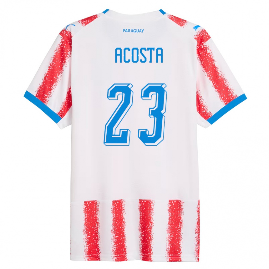 גברים כדורגל פרגוואי Fátima Acosta #23 לבן אדום כחול ג'רזי ביתית 26-28
