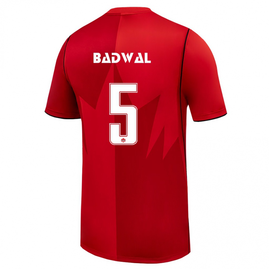 גברים כדורגל קנדה Manav Badwal #5 אדום לבן ג'רזי ביתית 26-28