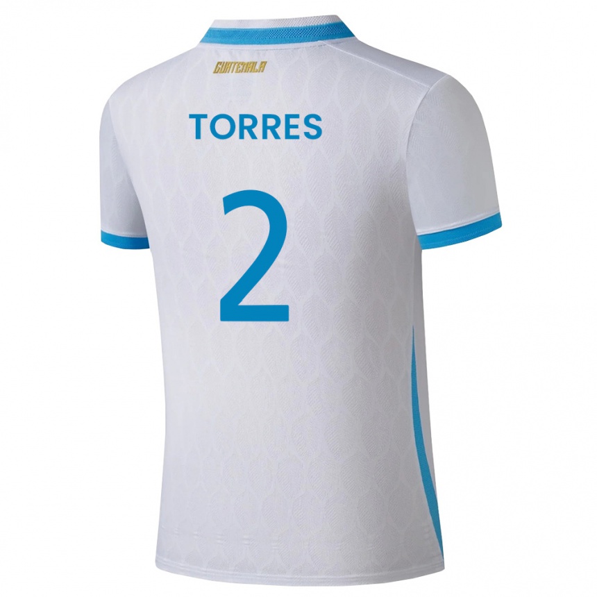 גברים כדורגל גואטמלה Nicolás De Jesús Torres #2 לבן כחול שמיים זהב ג'רזי ביתית 26-28