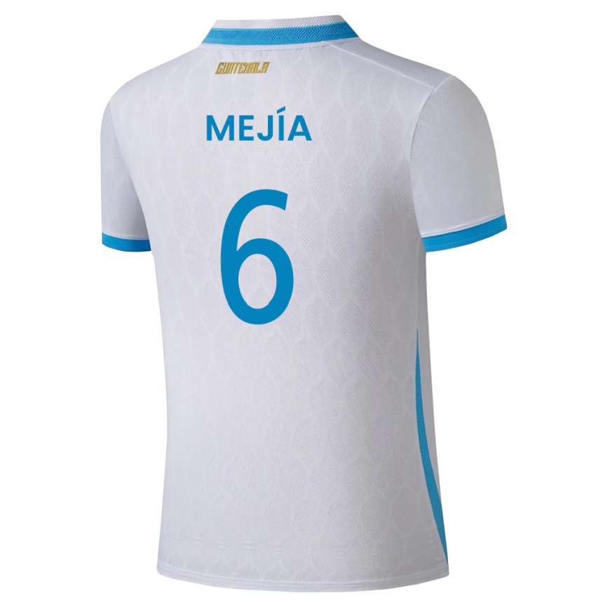 גברים כדורגל גואטמלה Deyvid Mejía #6 לבן כחול שמיים זהב ג'רזי ביתית 26-28