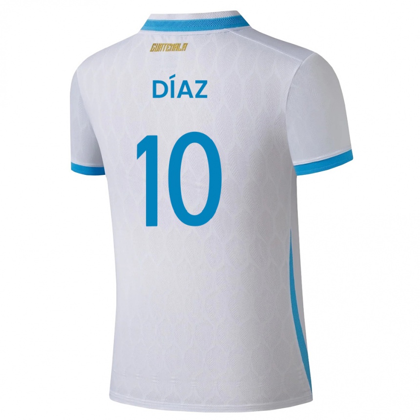 גברים כדורגל גואטמלה Marcos Díaz #10 לבן כחול שמיים זהב ג'רזי ביתית 26-28