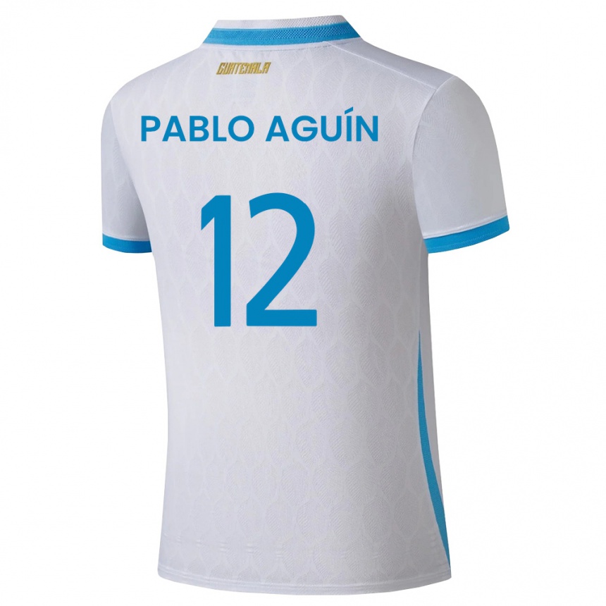 גברים כדורגל גואטמלה Luis Pablo Aguín #12 לבן כחול שמיים זהב ג'רזי ביתית 26-28