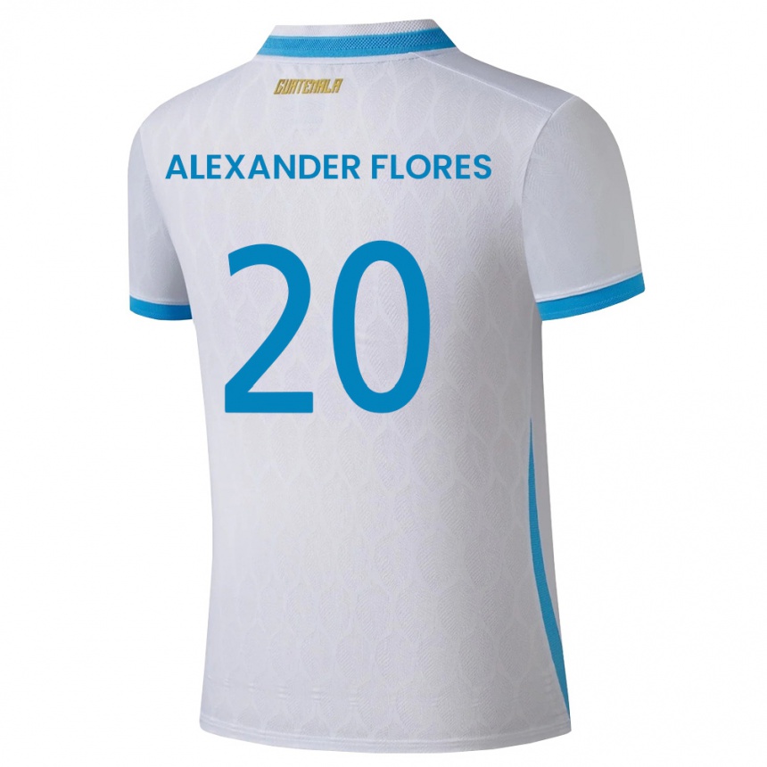 גברים כדורגל גואטמלה Luis Alexander Flores #20 לבן כחול שמיים זהב ג'רזי ביתית 26-28