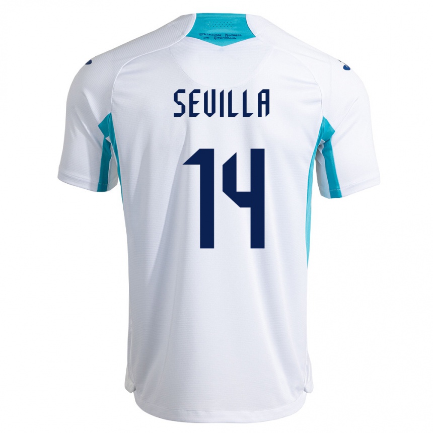 גברים כדורגל הונדורס César Sevilla #14 לבן כחול כחול שמיים ג'רזי ביתית 26-28