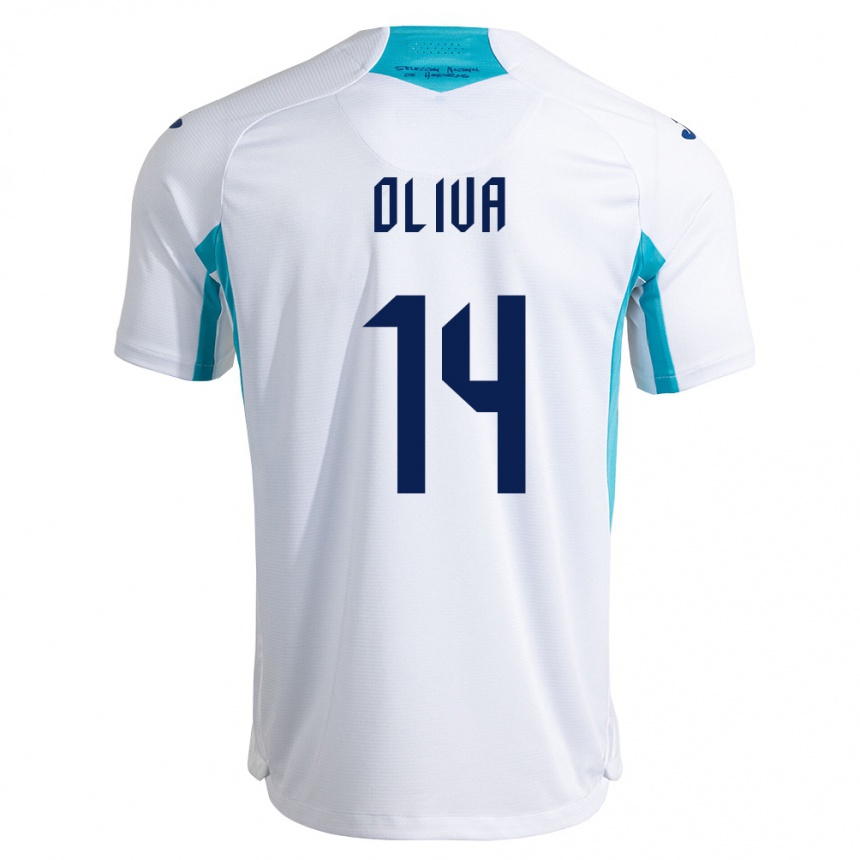 גברים כדורגל הונדורס Darell Oliva #14 לבן כחול כחול שמיים ג'רזי ביתית 26-28