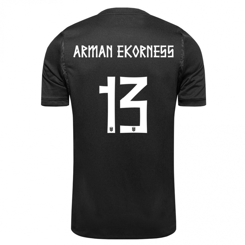 גברים כדורגל נורבגיה Karsten Arman Ekorness #13 שחור הרחק ג'רזי 26-28