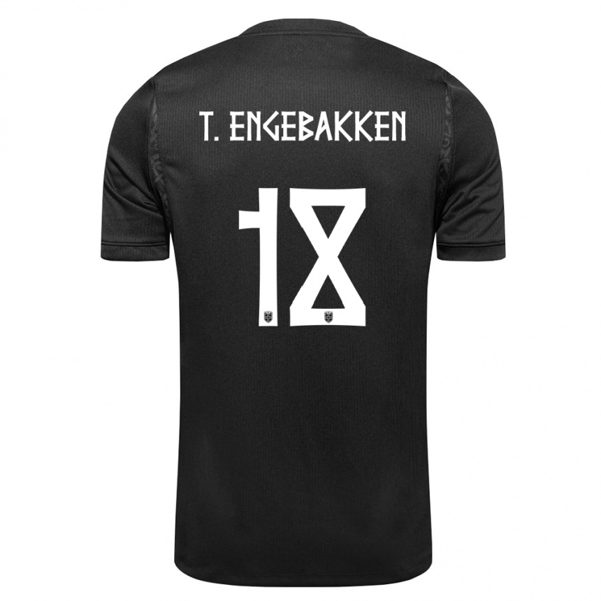גברים כדורגל נורבגיה Tinus Embergsrud Engebakken #18 שחור הרחק ג'רזי 26-28