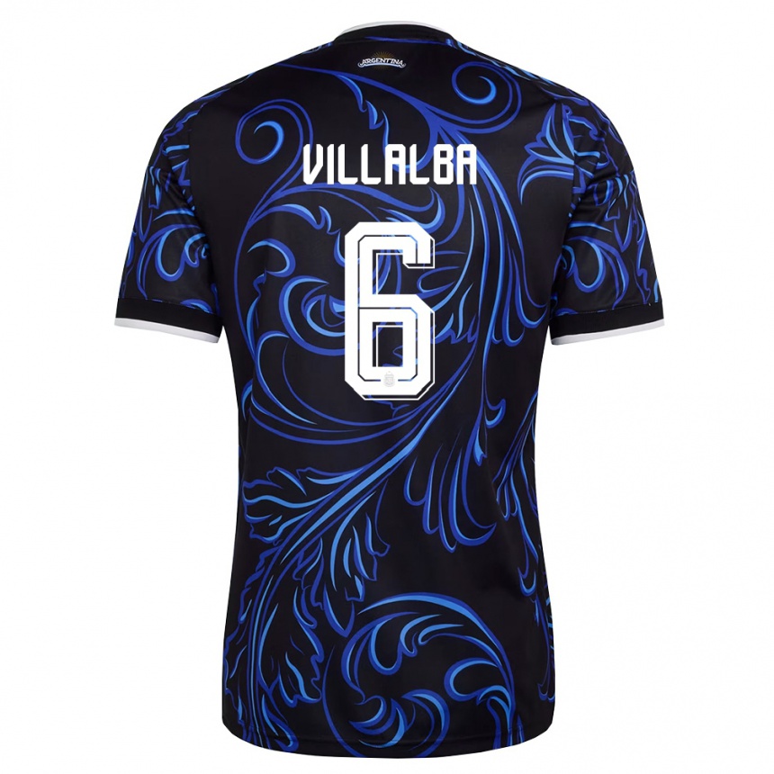 גברים כדורגל ארגנטינה Juan Villalba #6 שחור לבן כחול שמיים הרחק ג'רזי 26-28