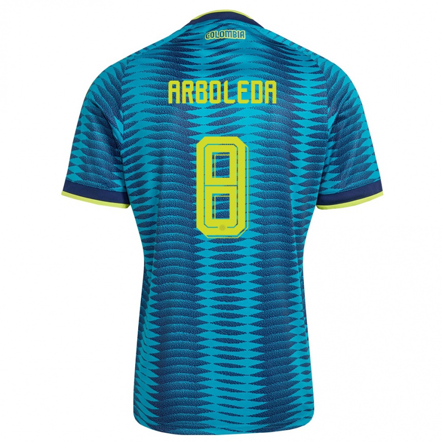 גברים כדורגל קולומביה Jordan Arboleda #8 כחול כהה צהוב הרחק ג'רזי 26-28