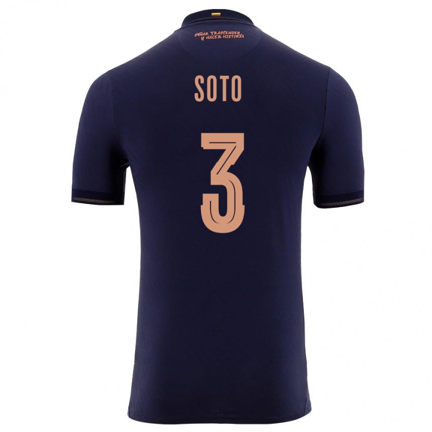 גברים כדורגל אקוודור Mathews Soto #3 כהה זהב הרחק ג'רזי 26-28