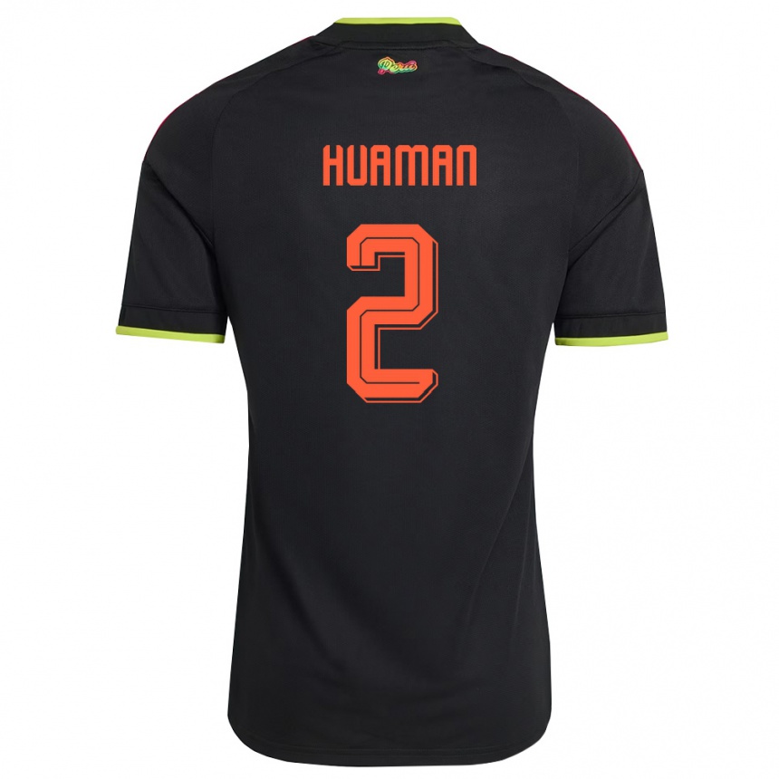 גברים כדורגל פרו Marco Huamán #2 שחור צהוב ורוד הרחק ג'רזי 26-28