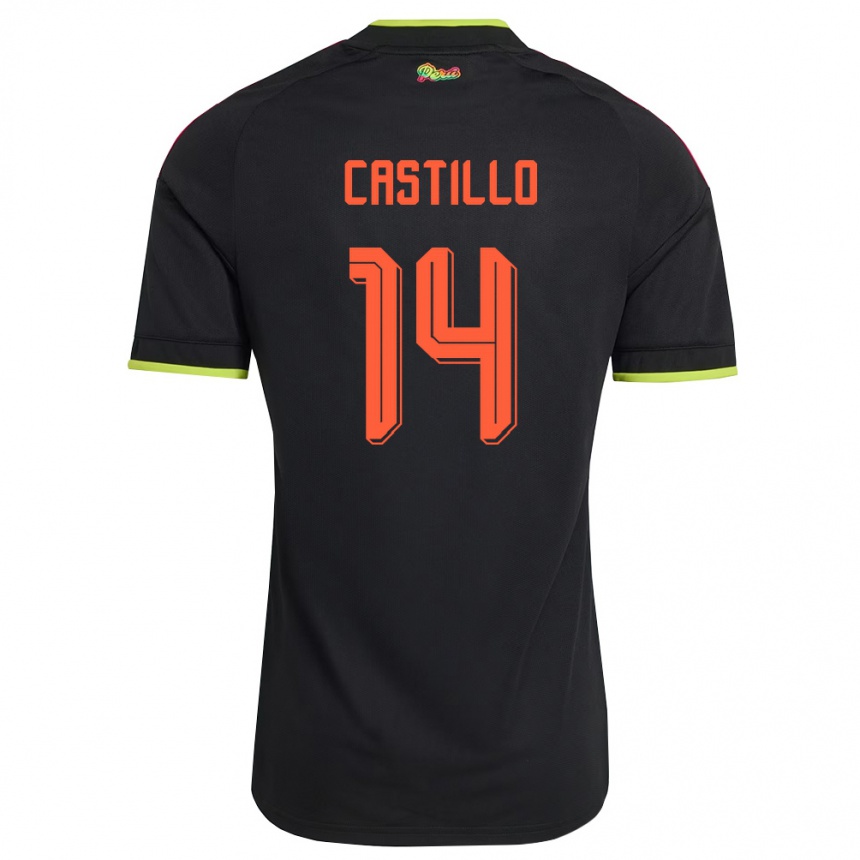 גברים כדורגל פרו Gerson Castillo #14 שחור צהוב ורוד הרחק ג'רזי 26-28