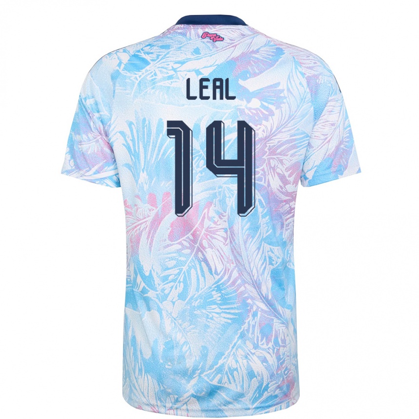 גברים כדורגל קוסטה ריקה Óscar Leal #14 כחול שמיים כהה ורוד הרחק ג'רזי 26-28