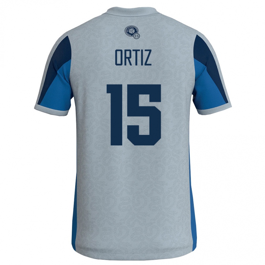 גברים כדורגל אל סלוודור Edwin Ortiz #15 לבן כחול שמיים הרחק ג'רזי 26-28