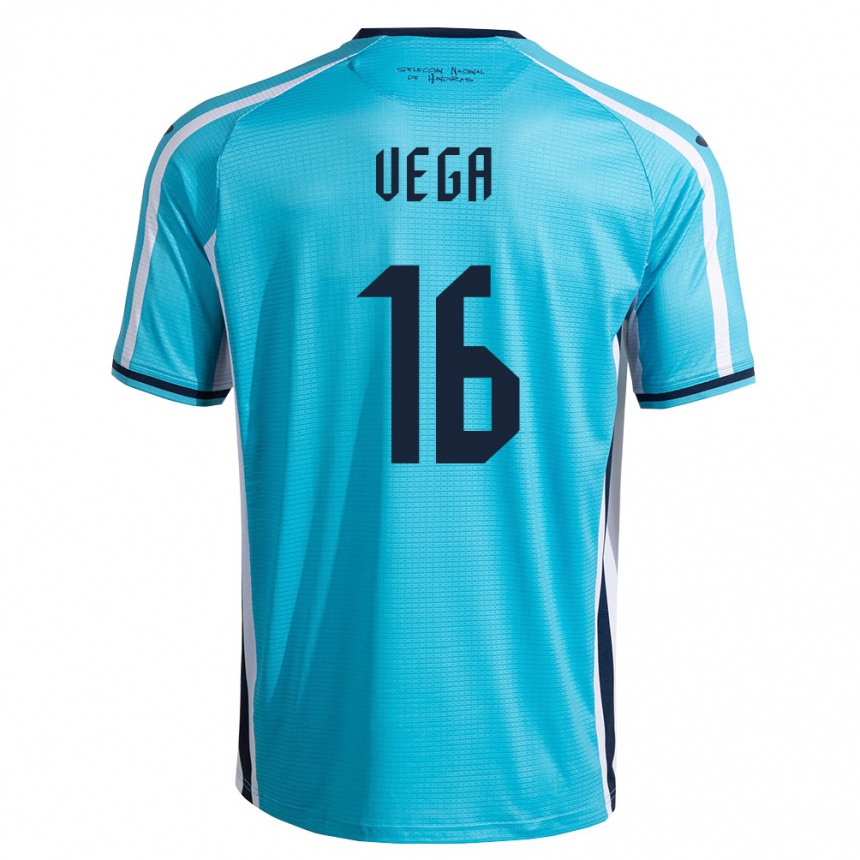 גברים כדורגל הונדורס Cristopher Vega #16 כחול שמיים כהה הרחק ג'רזי 26-28