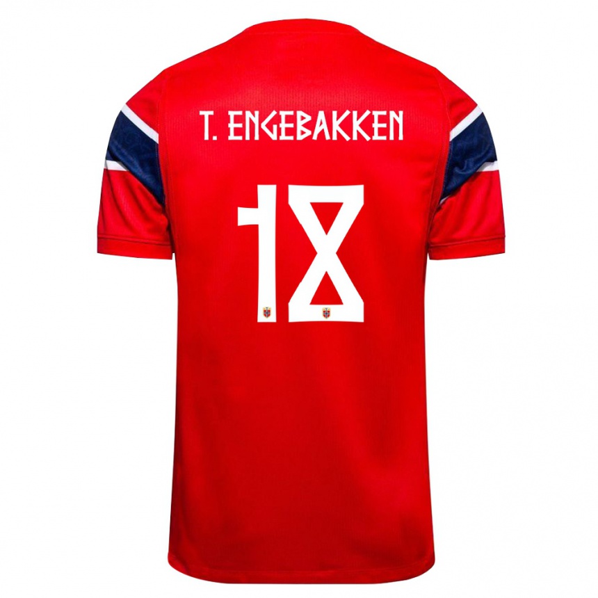 נשים כדורגל נורבגיה Tinus Embergsrud Engebakken #18 אדום כהה לבן ג'רזי ביתית 26-28