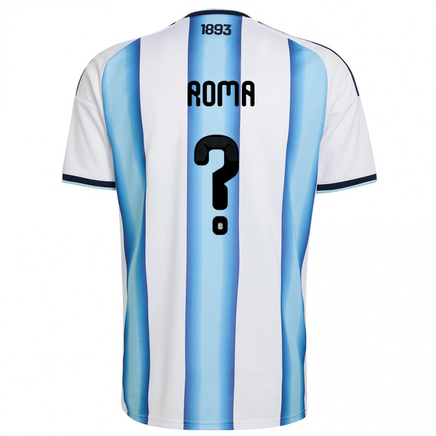 נשים כדורגל ארגנטינה Sebastian Roma #0 לבן כחול שמיים כהה ג'רזי ביתית 26-28