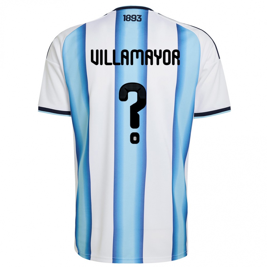 נשים כדורגל ארגנטינה Tobias Villamayor #0 לבן כחול שמיים כהה ג'רזי ביתית 26-28