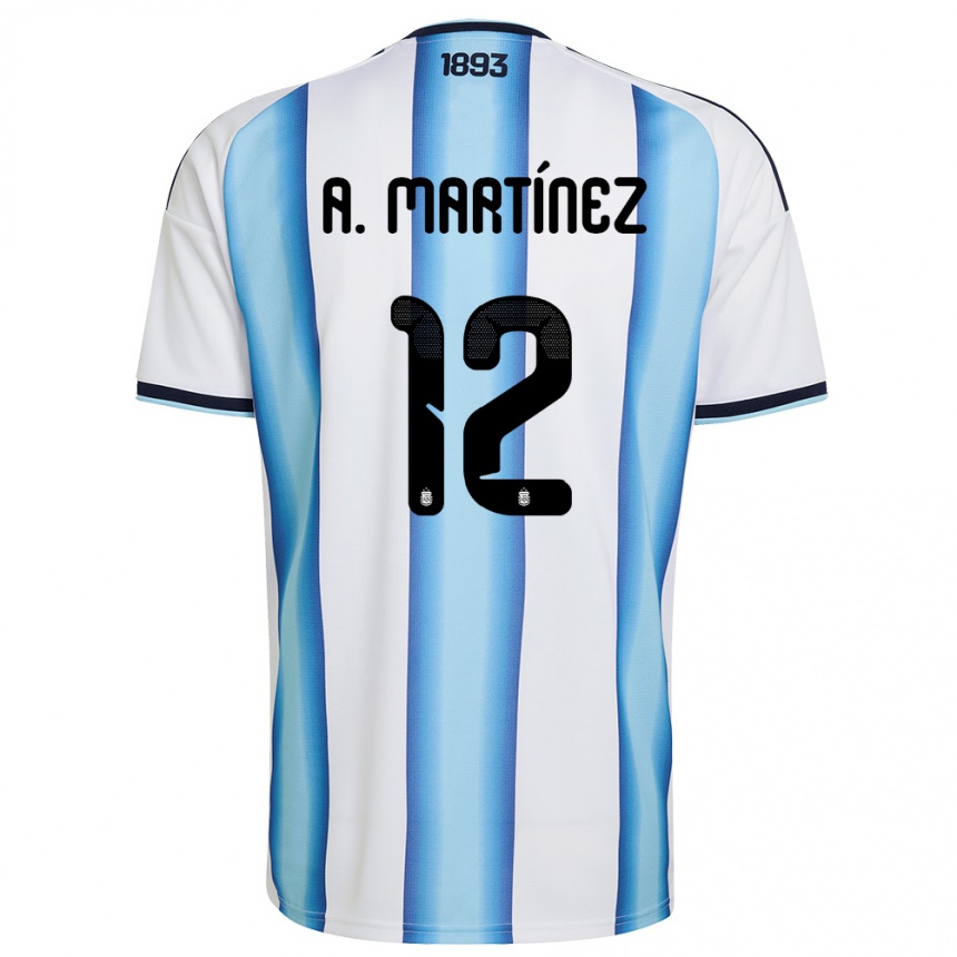 נשים כדורגל ארגנטינה Agustín Martínez #12 לבן כחול שמיים כהה ג'רזי ביתית 26-28