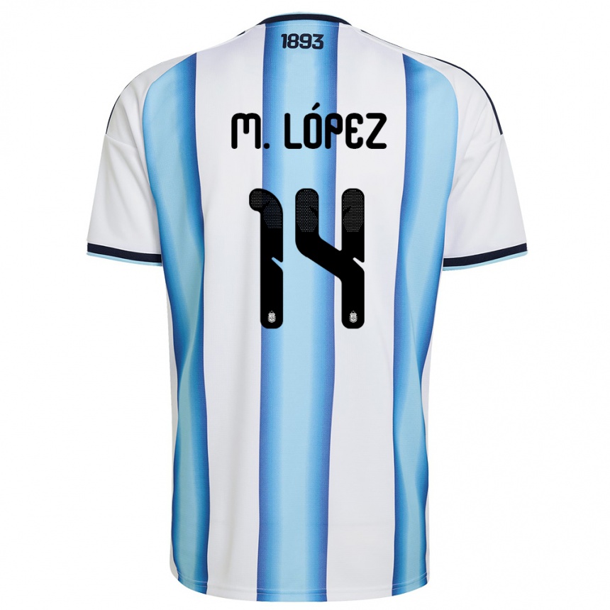 נשים כדורגל ארגנטינה Mateo López #14 לבן כחול שמיים כהה ג'רזי ביתית 26-28