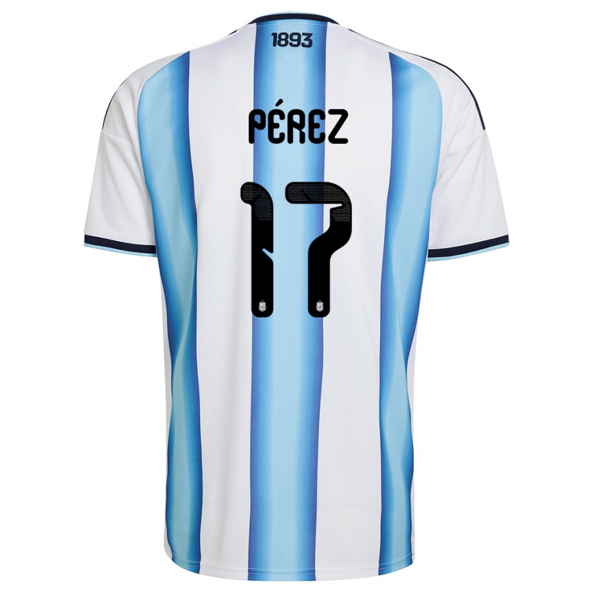 נשים כדורגל ארגנטינה Tobías Pérez #17 לבן כחול שמיים כהה ג'רזי ביתית 26-28