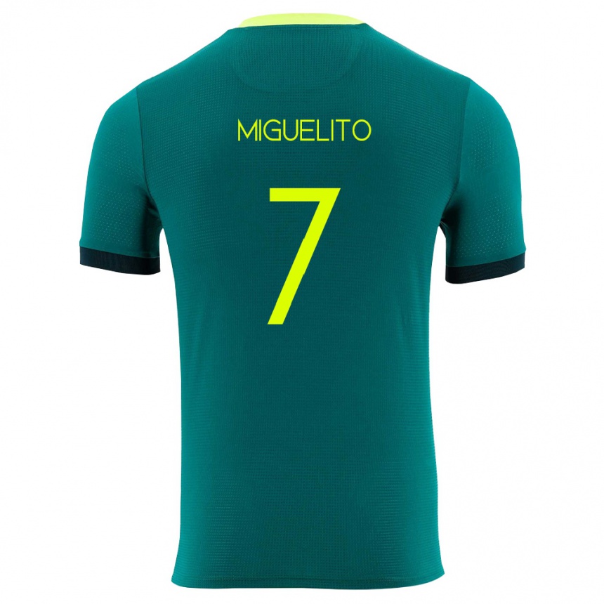 נשים כדורגל בוליביה Miguelito #7 ירוק צהוב שחור ג'רזי ביתית 26-28