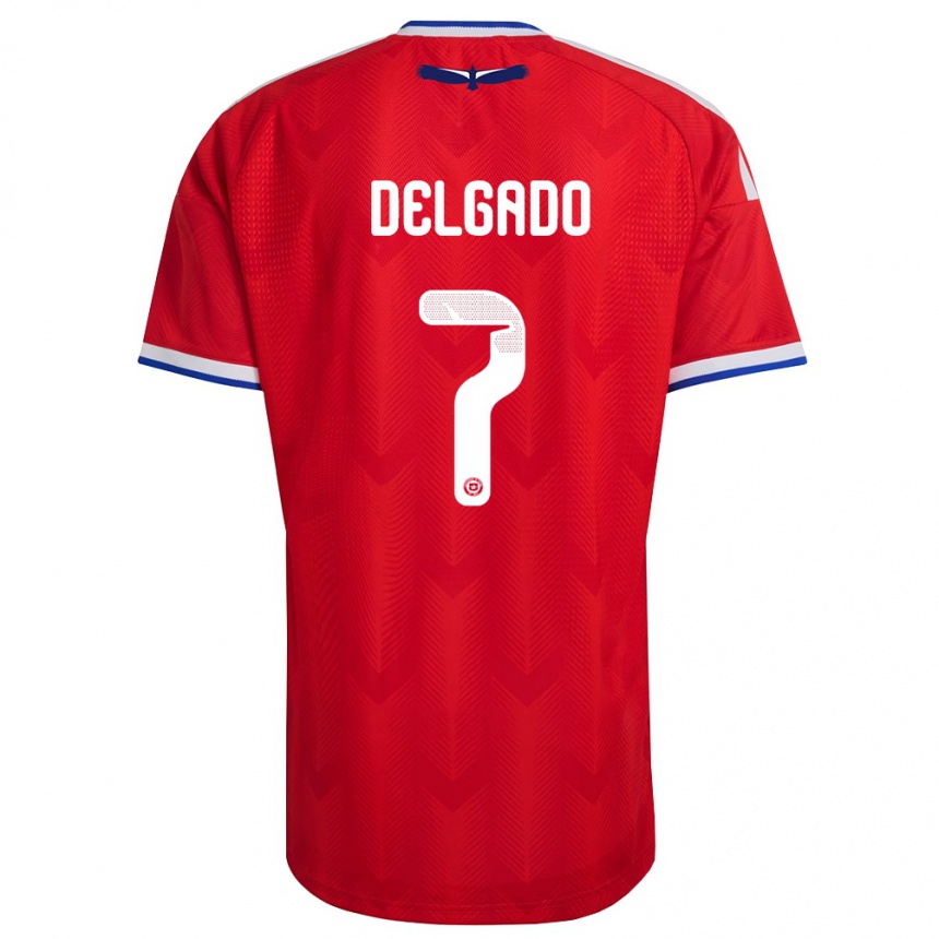 נשים כדורגל צ'ילה Amaro Delgado #7 אדום לבן כחול ג'רזי ביתית 26-28
