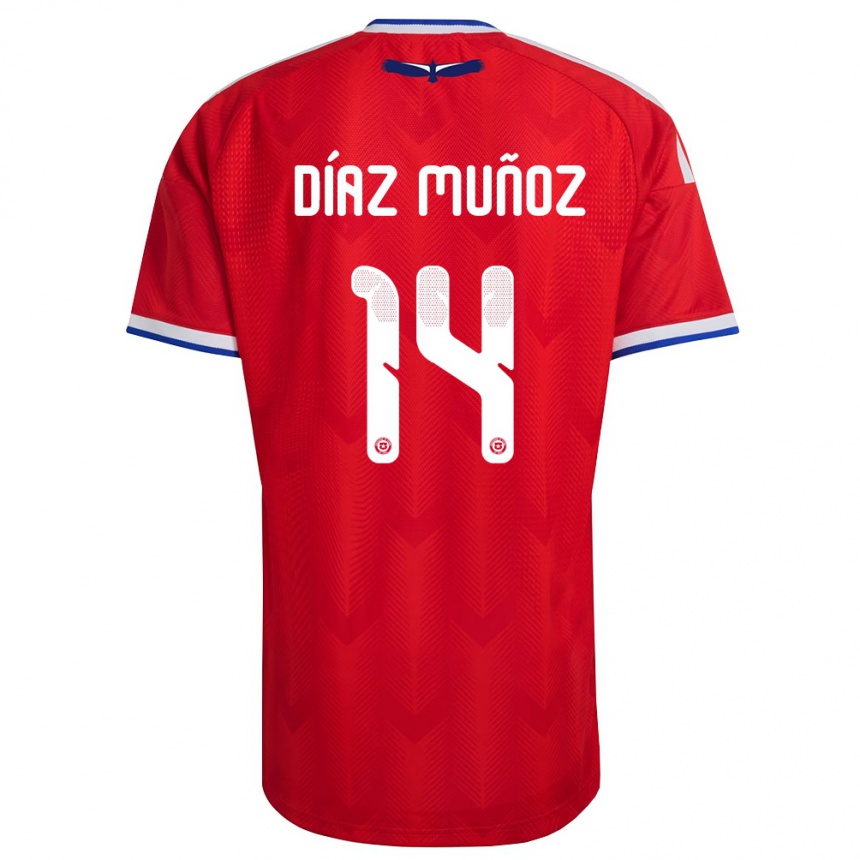 נשים כדורגל צ'ילה Cristian Díaz Muñoz #14 אדום לבן כחול ג'רזי ביתית 26-28