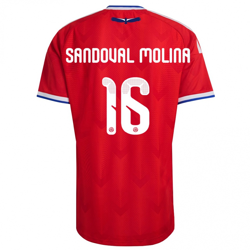 נשים כדורגל צ'ילה Mario Sandoval Molina #16 אדום לבן כחול ג'רזי ביתית 26-28