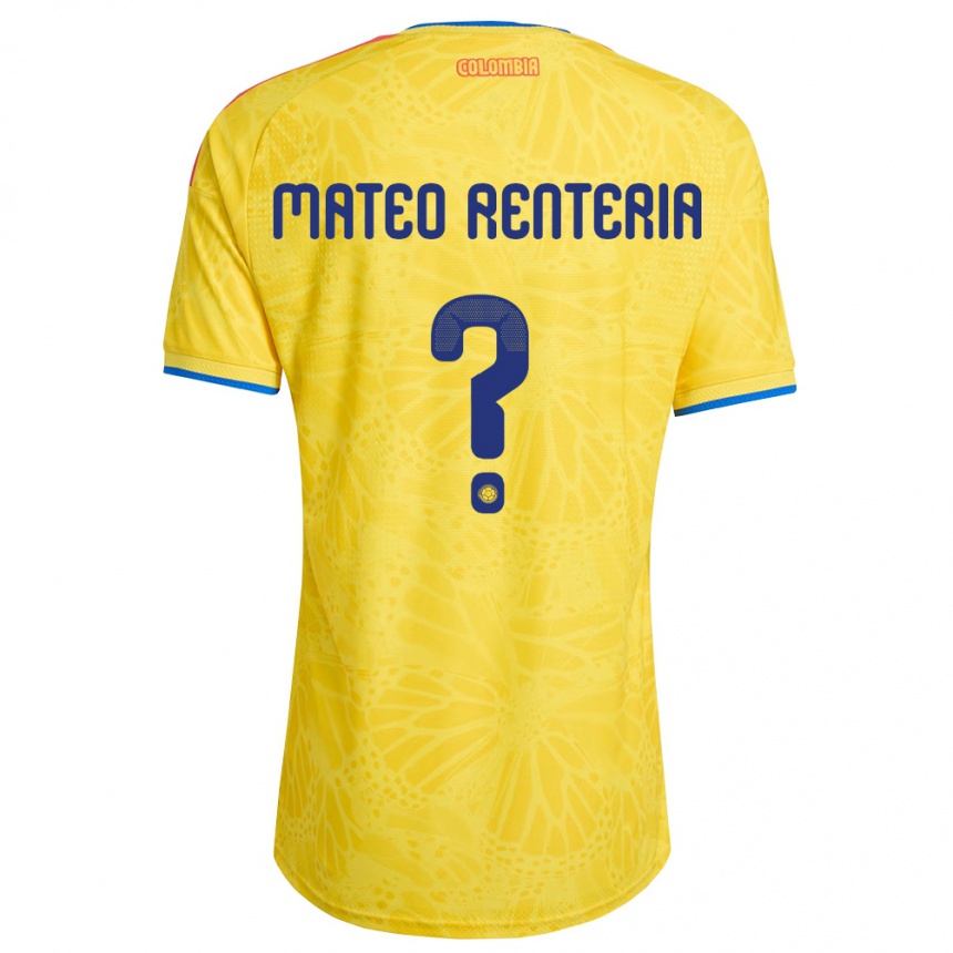 נשים כדורגל קולומביה Luis Mateo Renteria #0 צהוב כחול אדום ג'רזי ביתית 26-28