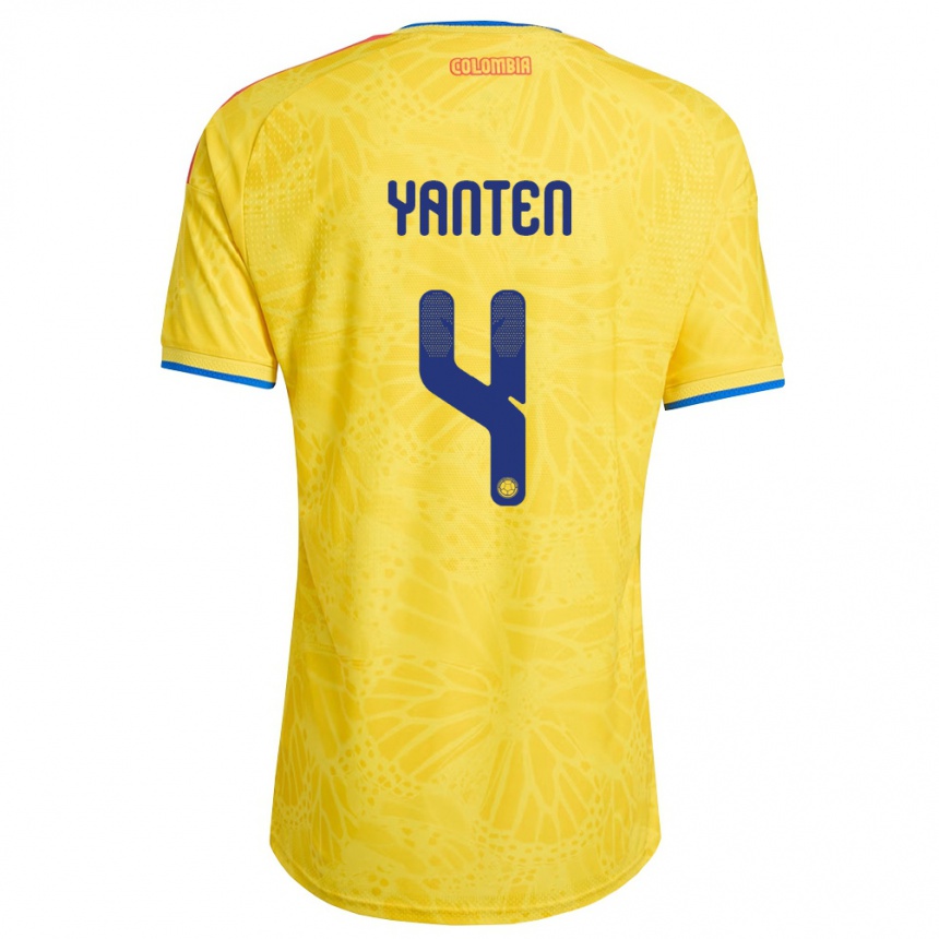נשים כדורגל קולומביה Fabiana Yantén #4 צהוב כחול אדום ג'רזי ביתית 26-28