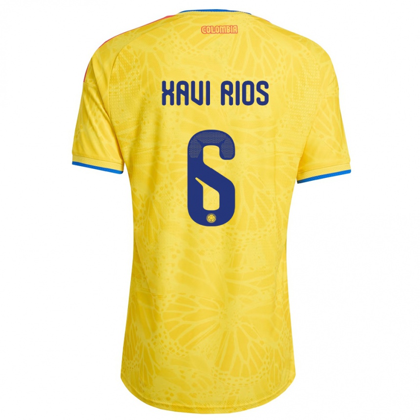 נשים כדורגל קולומביה Xavi Ríos #6 צהוב כחול אדום ג'רזי ביתית 26-28