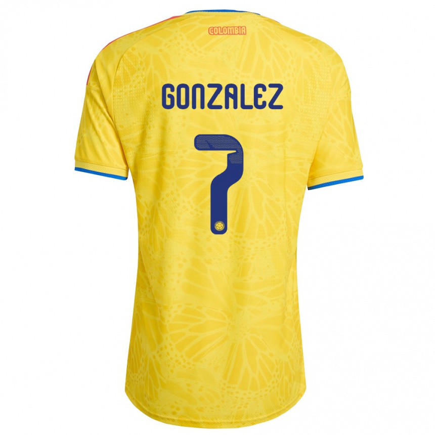 נשים כדורגל קולומביה Celis González #7 צהוב כחול אדום ג'רזי ביתית 26-28