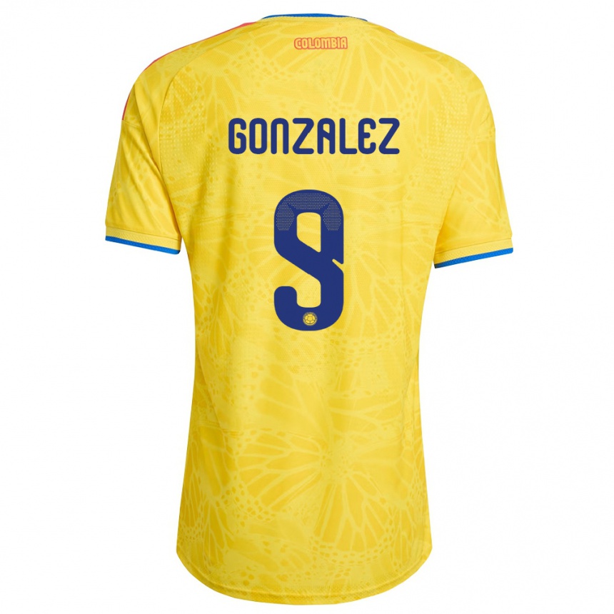 נשים כדורגל קולומביה Manuela González #9 צהוב כחול אדום ג'רזי ביתית 26-28