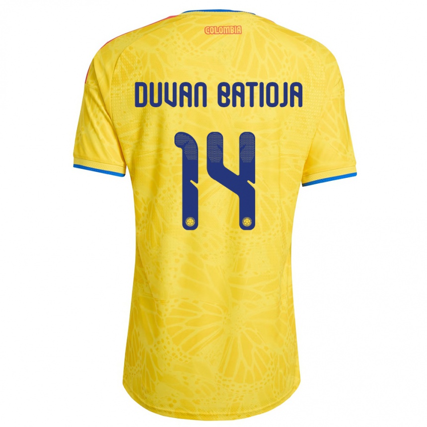 נשים כדורגל קולומביה Andy Duván Batioja #14 צהוב כחול אדום ג'רזי ביתית 26-28
