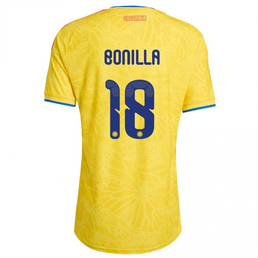 נשים כדורגל קולומביה Wendy Bonilla #18 צהוב כחול אדום ג'רזי ביתית 26-28