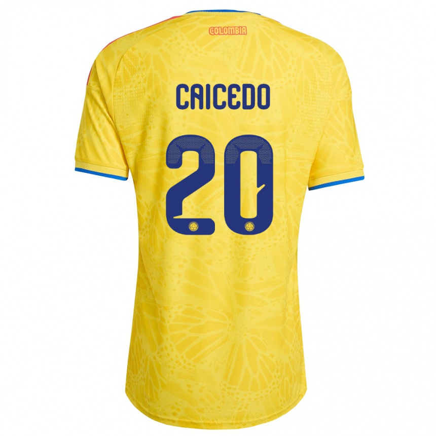 נשים כדורגל קולומביה Brayan Caicedo #20 צהוב כחול אדום ג'רזי ביתית 26-28