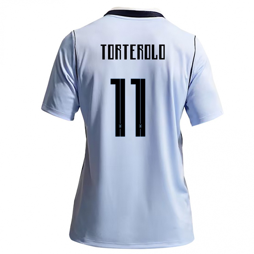נשים כדורגל אורוגוואי Alan Torterolo #11 כחול שמיים לבן ג'רזי ביתית 26-28