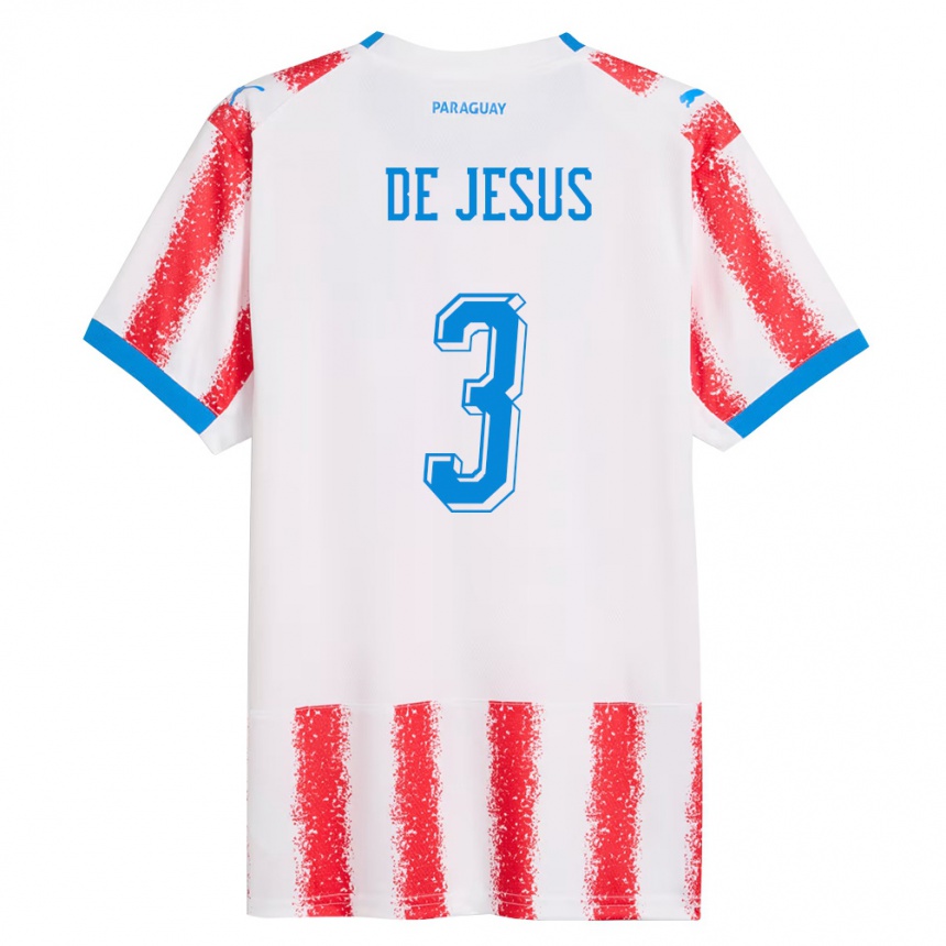נשים כדורגל פרגוואי Ronaldo De Jesús #3 לבן אדום כחול ג'רזי ביתית 26-28
