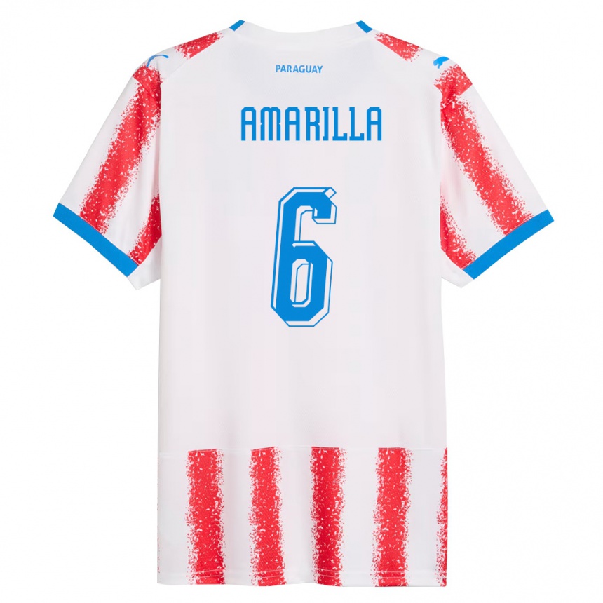 נשים כדורגל פרגוואי Imanol Amarilla #6 לבן אדום כחול ג'רזי ביתית 26-28
