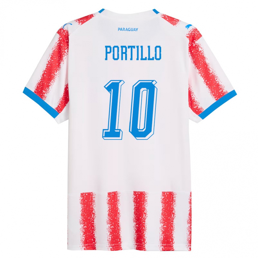 נשים כדורגל פרגוואי Enmanuel Portillo #10 לבן אדום כחול ג'רזי ביתית 26-28