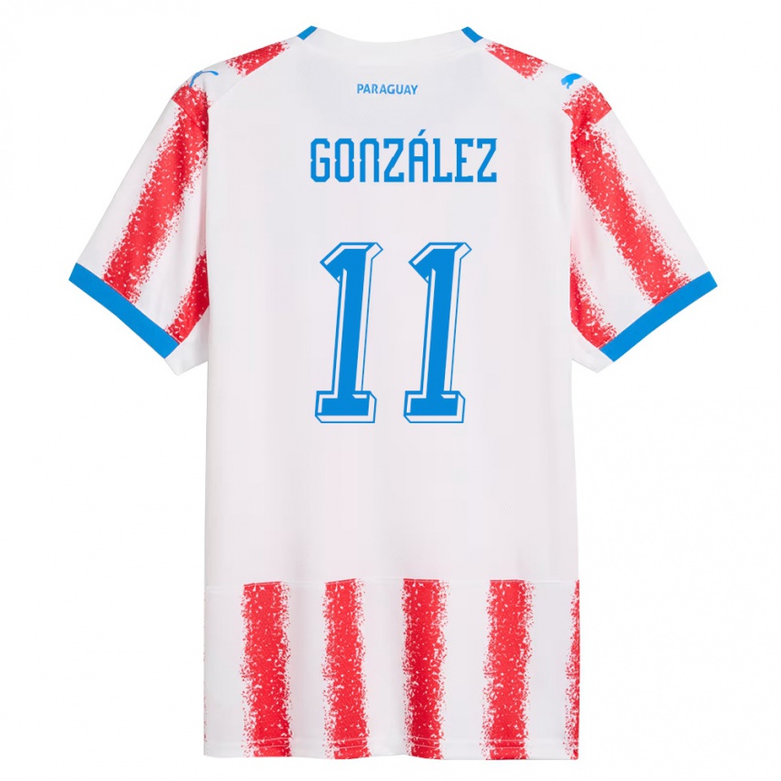 נשים כדורגל פרגוואי Diego González #11 לבן אדום כחול ג'רזי ביתית 26-28