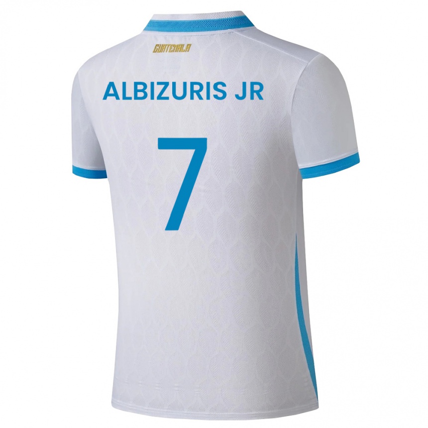 נשים כדורגל גואטמלה Claudio Albizuris Jr #7 לבן כחול שמיים זהב ג'רזי ביתית 26-28
