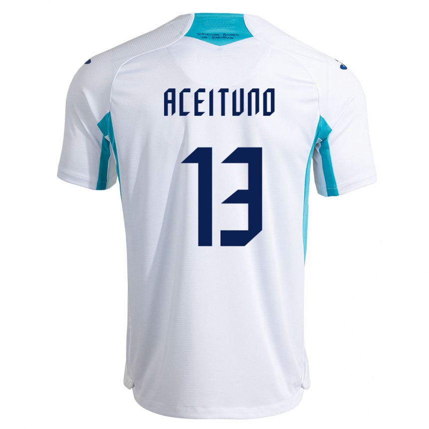 נשים כדורגל הונדורס מרקו אקייטונו #13 לבן כחול כחול שמיים ג'רזי ביתית 26-28