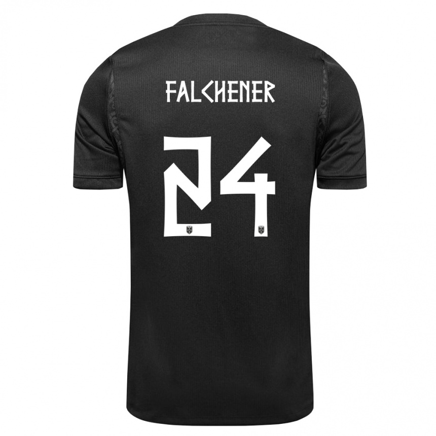 נשים כדורגל נורבגיה Henrik Falchener #24 שחור הרחק ג'רזי 26-28